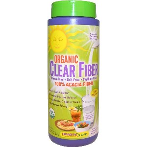 Organic Clear Fiber (9.5 oz)* Acacia is a natural soluble fiber that dissolves completely in liquids and soft foods without changing their taste or texture. Unlike psyllium-based fiber products that can dehydrate the bowel and cause abdominal discomfort, Organic Clear Fiber is psyllium-free..